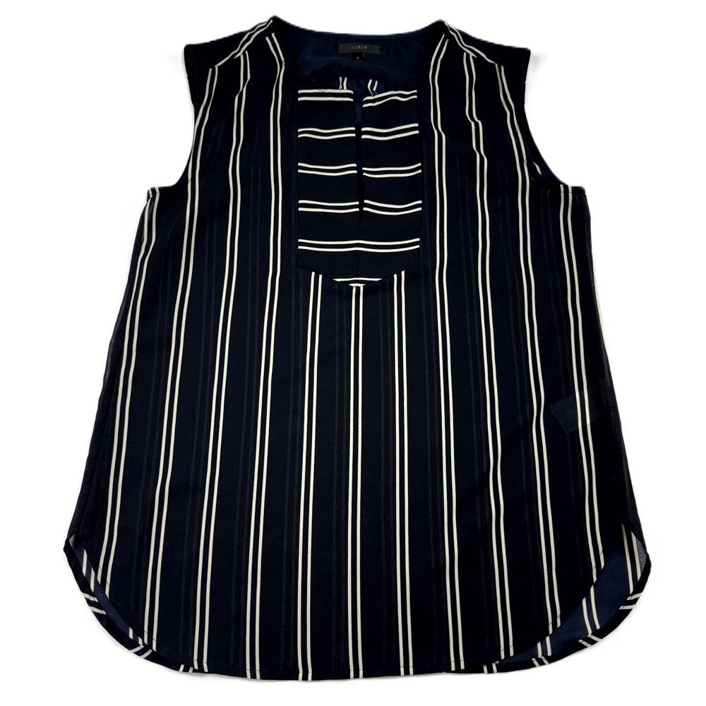 J Crew Women's Drapey Keyhole Stripe Top Sleeveless Shirt Navy Blouse Size 2